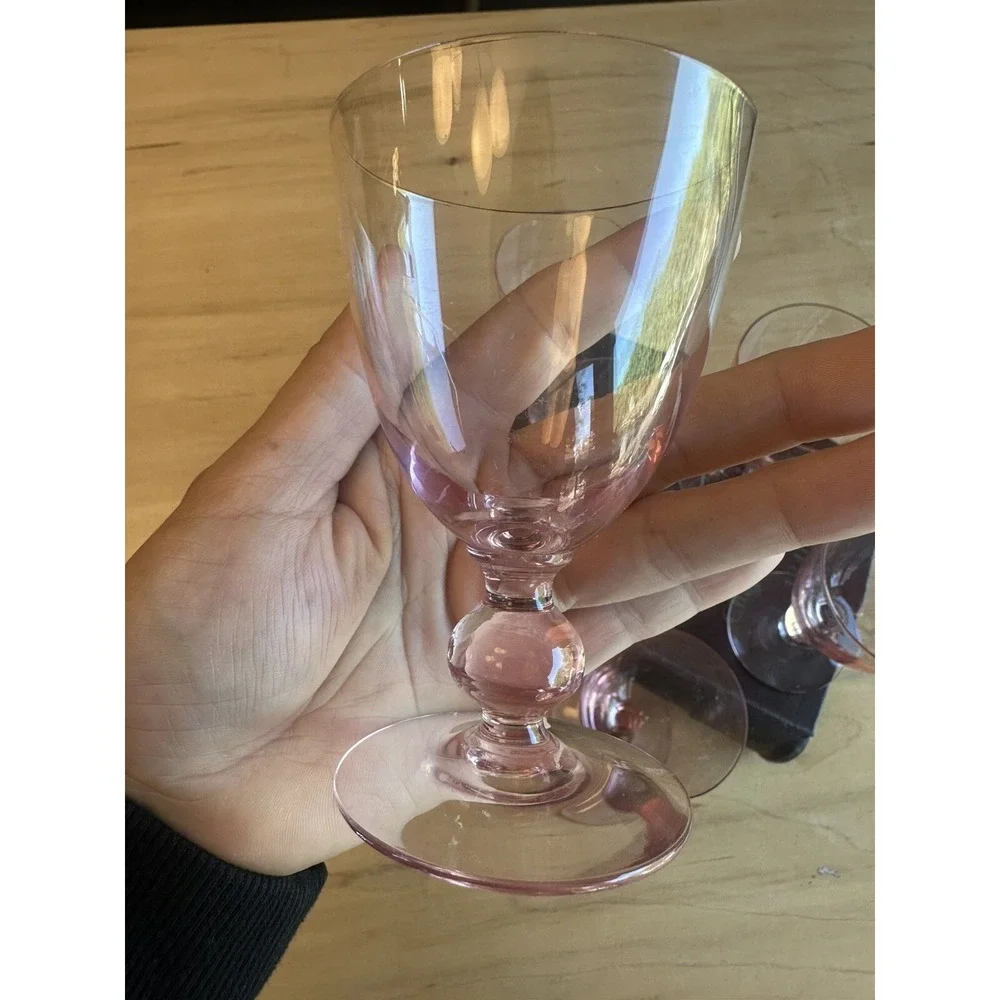 (6) Vintage MCM Pink 4oz Glasses Bar Ware Drinking Liquor Ball Stem Cocktail